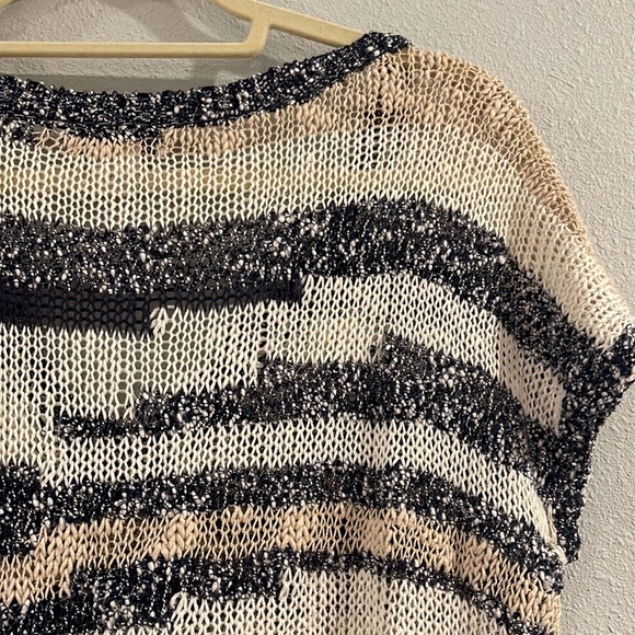 Lucky Brand striped cap sleeve open knit sweater, Sz M - Picture 9 of 14